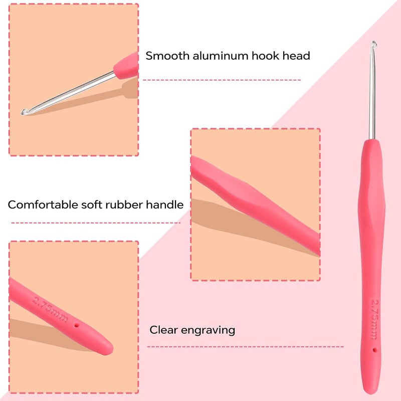 Gerute 2.75mm Crochet Hook, Ergonomic Crochet Hooks with Soft Rubber Handle and Smooth Glide Head - Lightweight Aluminum Needles for Beginners, Arthritis, Yarn Projects, Long Crafting Sessions (2.75 mm) - Image 3